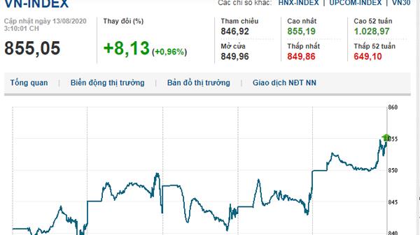 Thị trường chứng khoán 13/8/2020: VN-Index vượt mốc 850 điểm