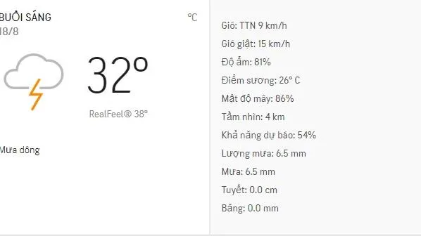 Dự báo thời tiết TPHCM hôm nay 18/8: Ngày có mưa dông rải rác