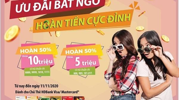 Hoàn tiền đến 10 triệu đồng khi dùng thẻ HDBank