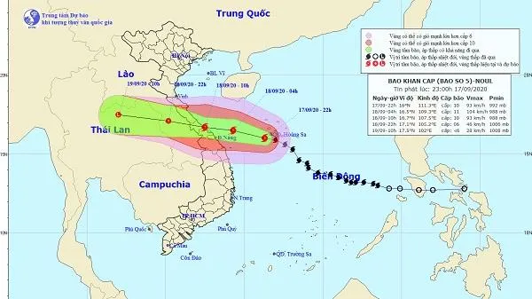 Tin bão: Đến 10 giờ 18/9, tâm bão ngay trên bờ biển các tỉnh từ Quảng Bình đến Quảng Nam