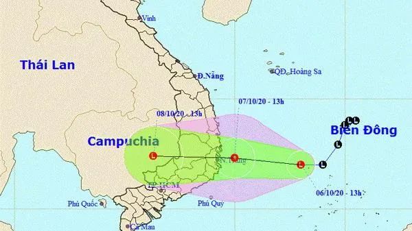 Vùng áp thấp tiếp tục di chuyển theo hướng Tây, biển động mạnh