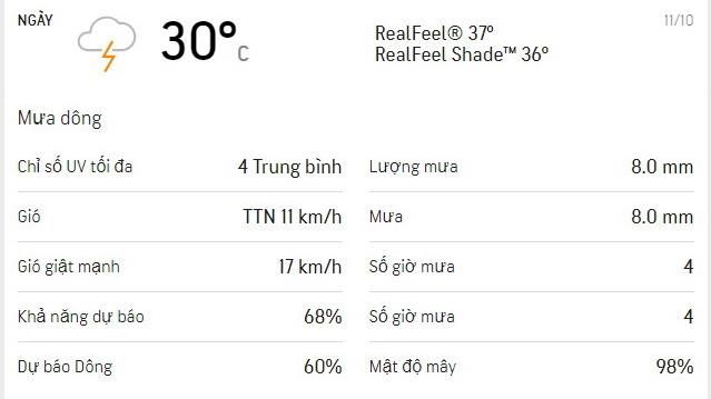 Dự báo thời tiết TPHCM hôm nay 11/10: Trời nhiều sương ẩm, mưa dông cả ngày