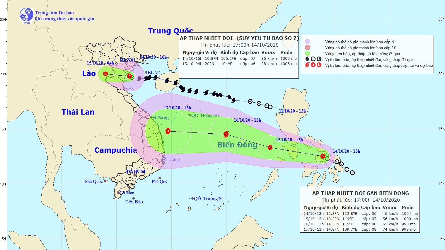 Đi vào đất liền các tỉnh từ Thái Bình đến Nghệ An, áp thấp nhiệt đới suy yếu thành một vùng áp thấp