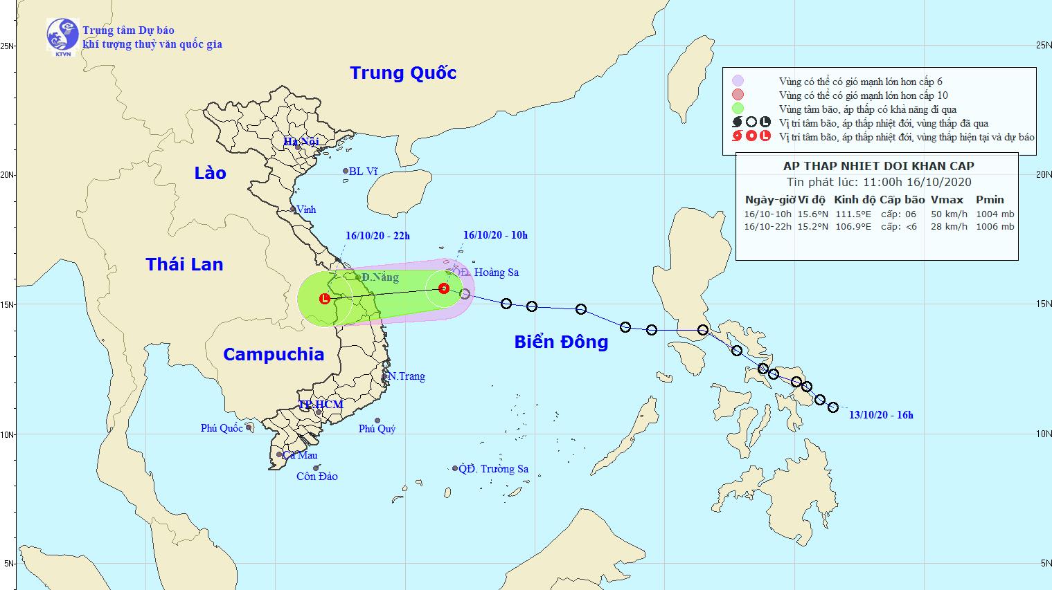 Áp thấp nhiệt đới sẽ đi vào đất liền các tỉnh Trung Trung Bộ