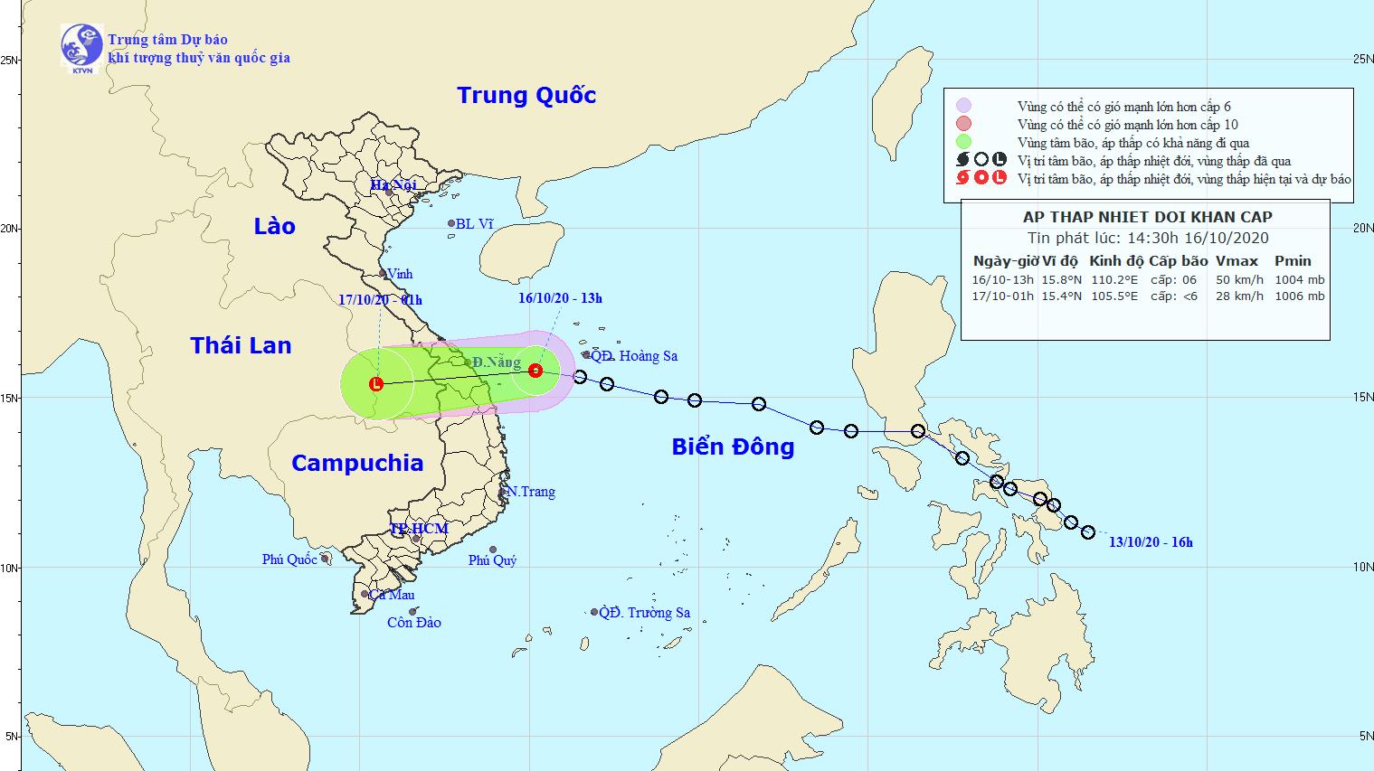 Áp thấp nhiệt đới, sức gió mạnh cấp 6, sẽ vào đất liền các tỉnh Trung Trung Bộ