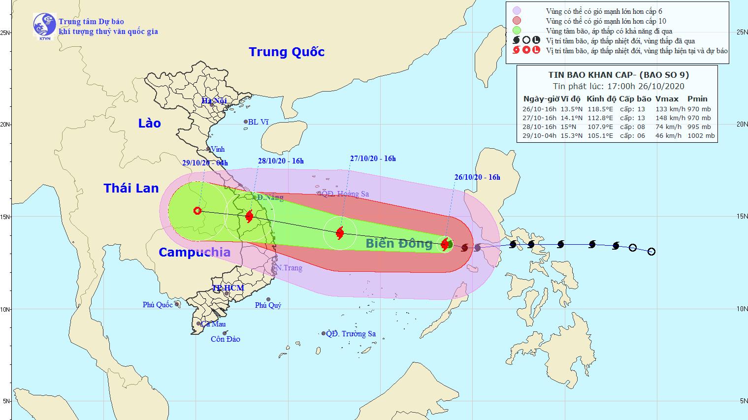 Bão số 9 mạnh cấp 12-13 cách đảo Song Tử Tây khoảng 500km