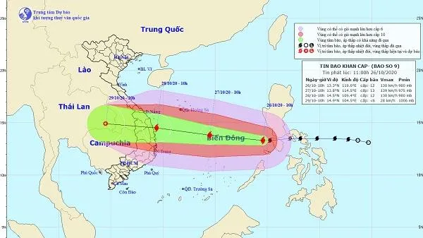 Bão số 9 di chuyển theo hướng Tây tiếp tục mạnh thêm