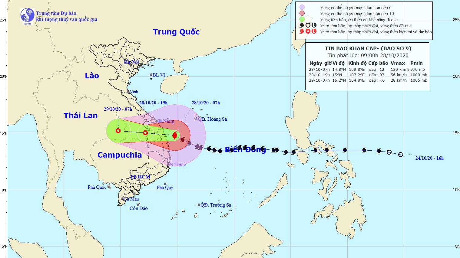 Tin bão mới: Bão số 9 giảm cấp sau khi đi vào vùng biển các tỉnh từ Quảng Nam đến Bình Định