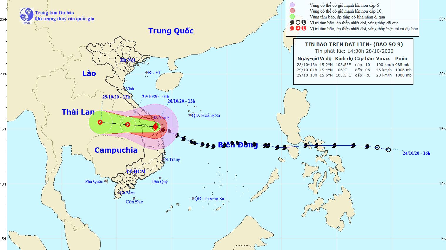 Tin bão mới nhất: Bão số 9 đi vào các tỉnh từ Quảng Nam đến Bình Định, gây mưa to