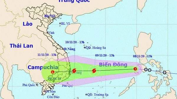 Chiều 8/11, áp thấp nhiệt đới đã đi vào Biển Đông, có khả năng mạnh lên thành bão số 12