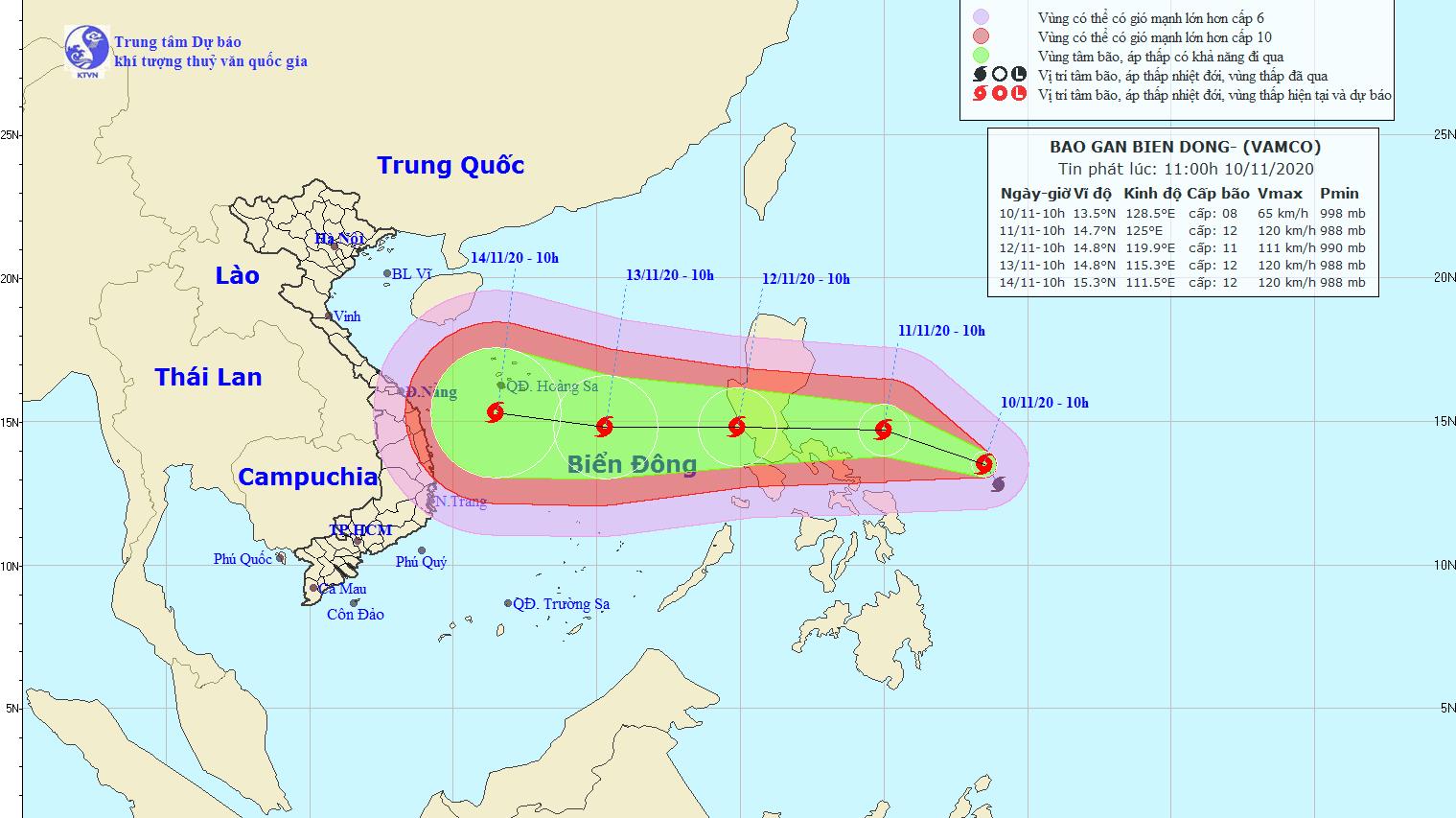 Dự báo bão Vamco đi vào Biển Đông vào sáng 12/11