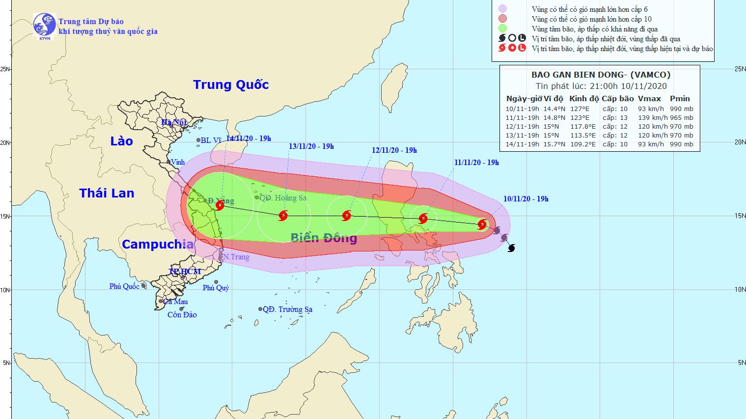 Bão Vamco di chuyển theo hướng Tây Tây Bắc có khả năng mạnh thêm