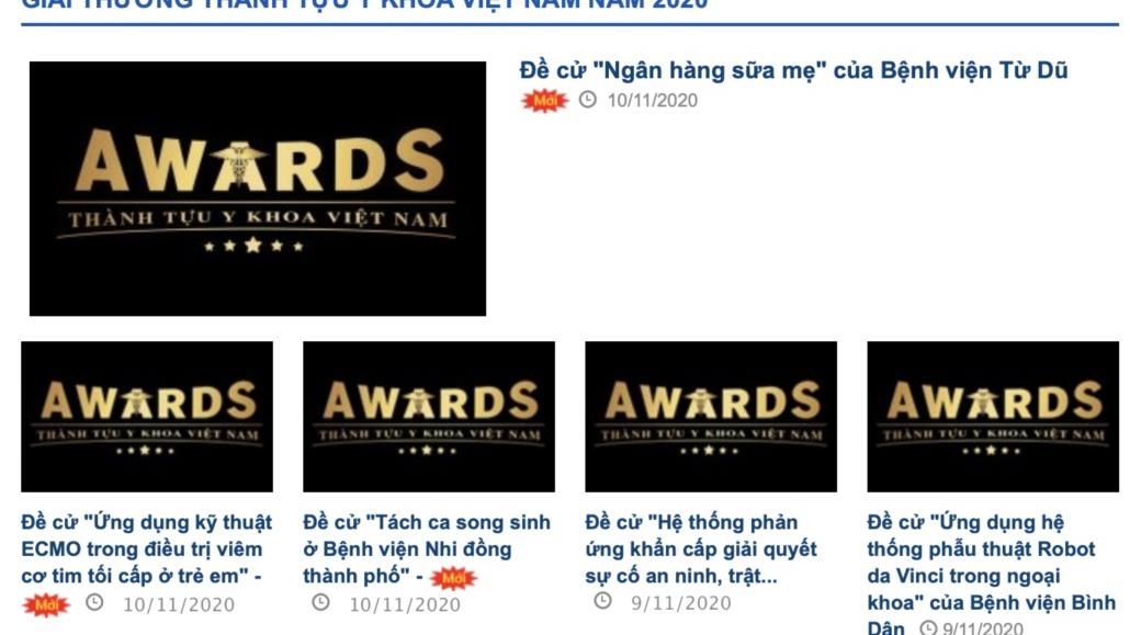 Cổng thông tin điện tử Sở Y tế TPHCM ra mắt chuyên mục “Giải thưởng thành tựu Y khoa Việt Nam năm 2020”