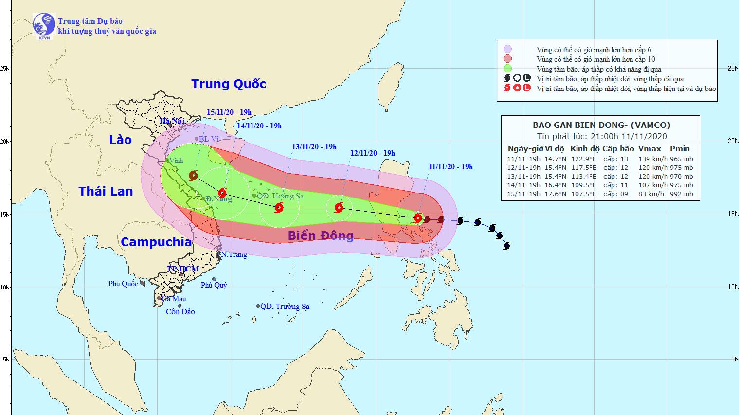  Tin bão mới nhất: Bão Vamco giật cấp 15, mỗi giờ đi được 20-25km