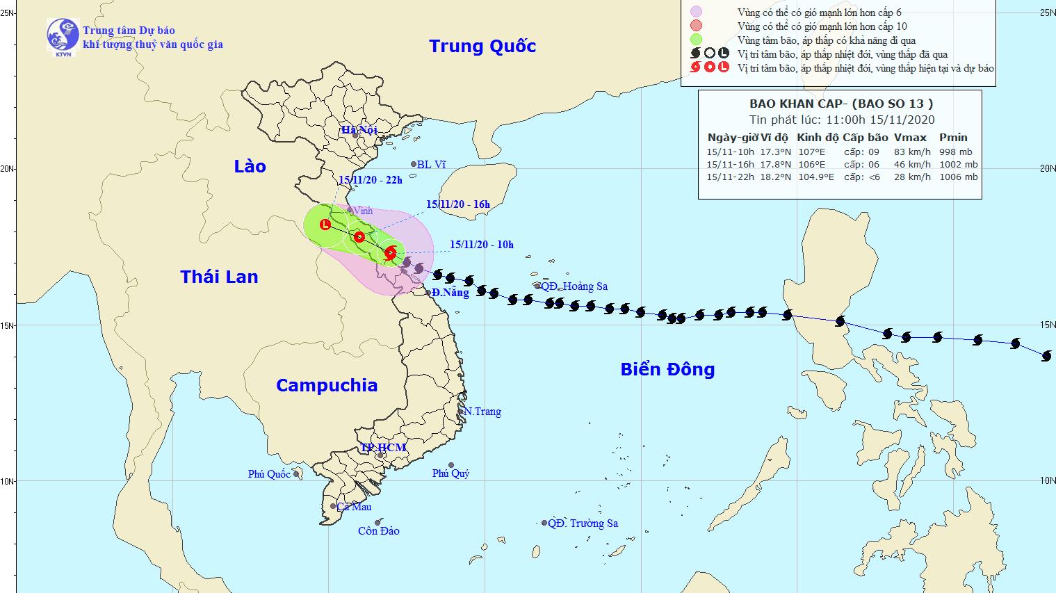 Tin bão số 13 mới nhất: Tâm bão giật cấp 12, Trung Trung Bộ có mưa to đến rất to