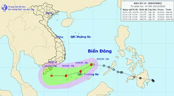 Áp thấp nhiệt đới mạnh lên thành bão số 14 (Krovanh)