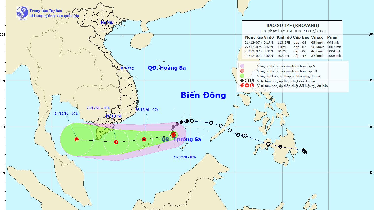 Bão số 14 giật cấp 10 đang suy yếu dần thành áp thấp nhiệt đới