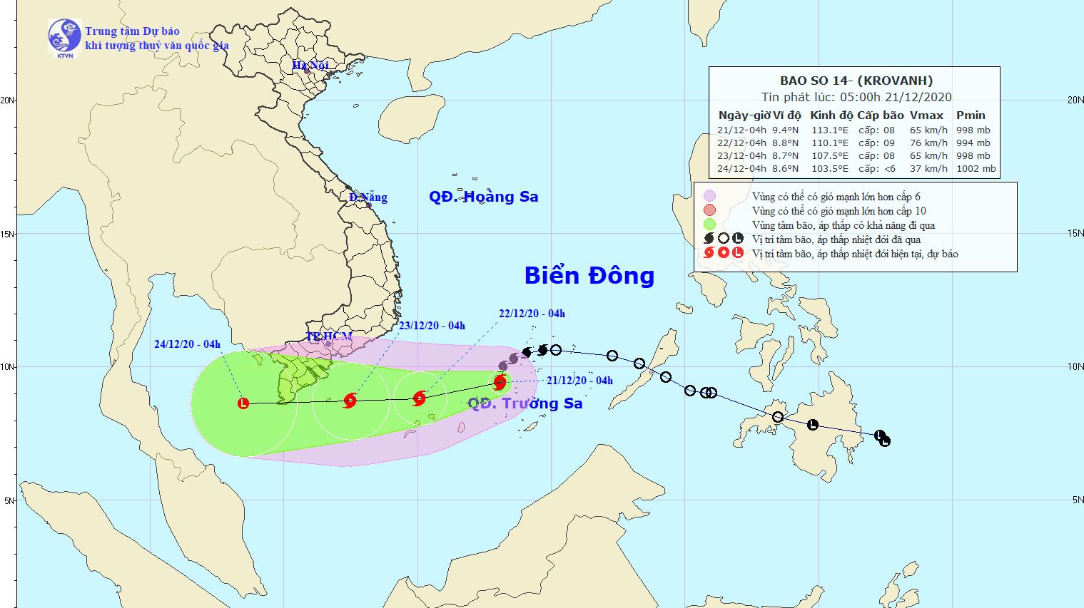 Tin bão mới nhất: Bão số 14 gió giật cấp 10 di chuyển theo hướng Tây Tây Nam