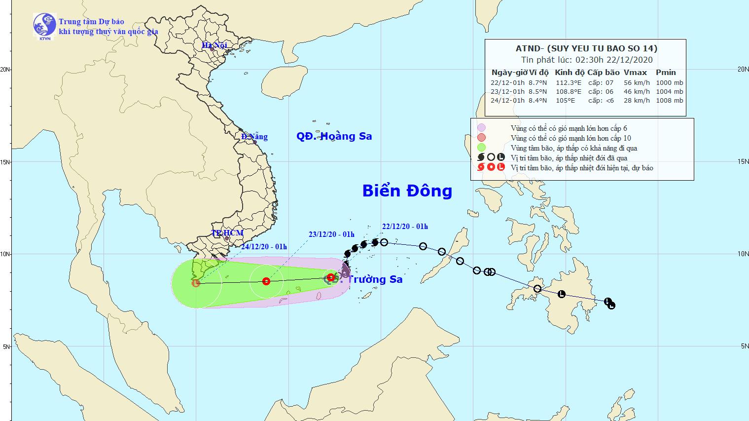 Tin áp thấp nhiệt đới: Vùng biển phía Tây khu vực Giữa và Nam Biển Đông có gió mạnh