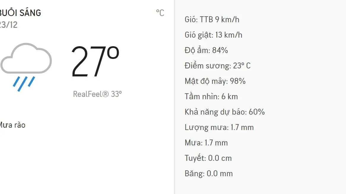 Dự báo thời tiết TPHCM hôm nay 23/12: Sáng có mưa rào rải rác