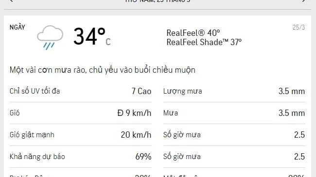 Dự báo thời tiết TPHCM hôm nay 25/3 và ngày mai 26/3/2021: Ngày có mây, trưa và chiều có thể có mưa