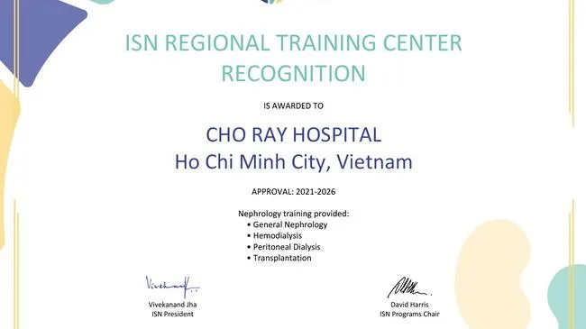 Bệnh viện Chợ Rẫy được công nhận là Trung tâm đào tạo vùng của Hội Thận học Quốc tế