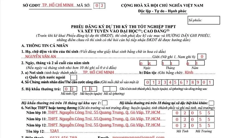 Hướng dẫn điền và nộp hồ sơ dự thi Tốt nghiệp THPT 2021