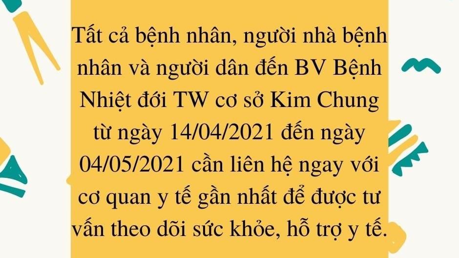 Người đến BV Bệnh Nhiệt đới TW cơ sở 2 từ 14/4 đến nay nhanh chóng khai báo
