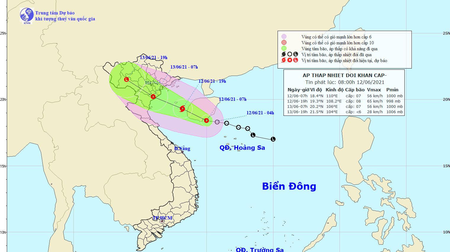 Tin Áp thấp nhiệt đới 12/6: Mỗi giờ đi được 15-20 km