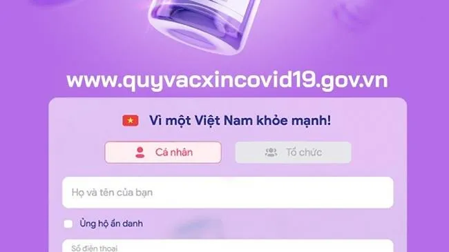 Nhiều hình thức ủng hộ trên website Quỹ Vắc xin