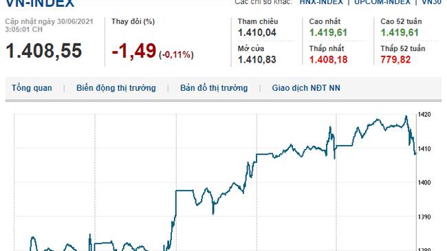 Thị trường chứng khoán 30/6/2021: VN-Index quay đầu giảm nhẹ