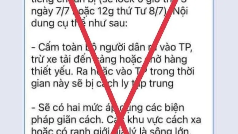 Tin lan truyền lock TPHCM trong 10-15 ngày là giả mạo