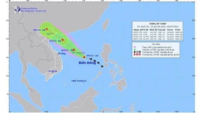 Tin tức áp thấp 5/7: Vùng áp thấp di chuyển theo hướng Tây Bắc