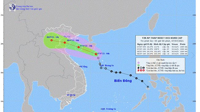 Tin Áp thấp nhiệt đới 7/7: Trên đất liền từ Quảng Ninh - Nghệ An có gió giật mạnh cấp 6-7