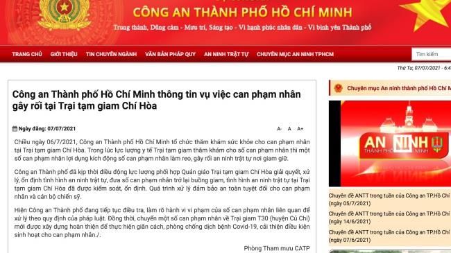 Sáng 7/7, Công an TPHCM thông tin vụ gây rối tại Trại tạm giam Chí Hòa