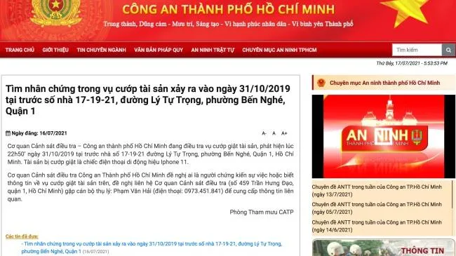 Công an TPHCM tìm người bị hại trong các vụ trộm cướp tài sản