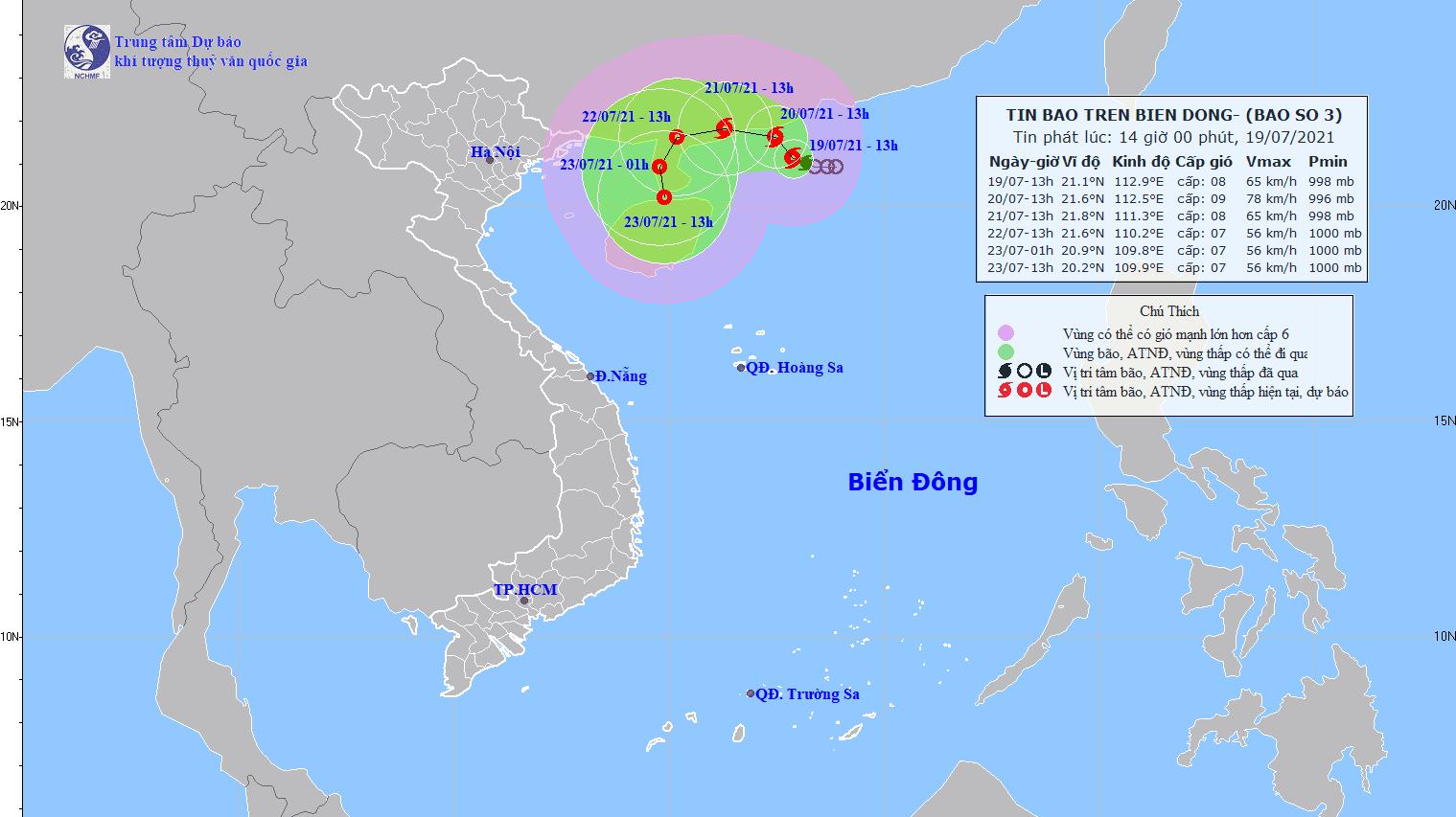 Tin bão số 3 mới nhất 19/7: 24 giờ tới, bão di chuyển theo hướng Tây Bắc