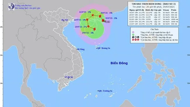 Tin bão số 3 mới nhất tối 19/7: Biển Đông trong 24 giờ tới gió mạnh từ cấp 6