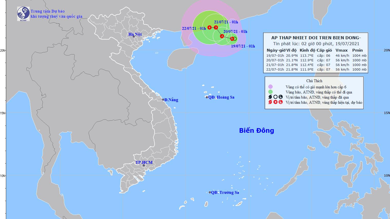 Tin mới nhất về  áp thấp nhiệt đới 19/7: Sức gió mạnh cấp 6