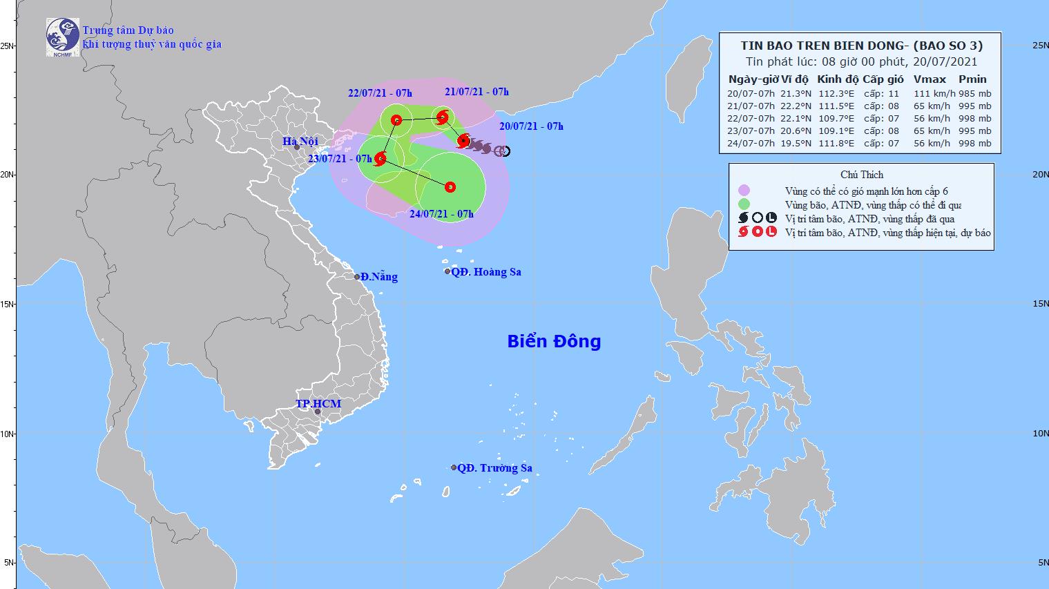 Dự báo thời tiết 20/7: Bão số 3 trên vùng biển phía Nam của tỉnh Quảng Đông