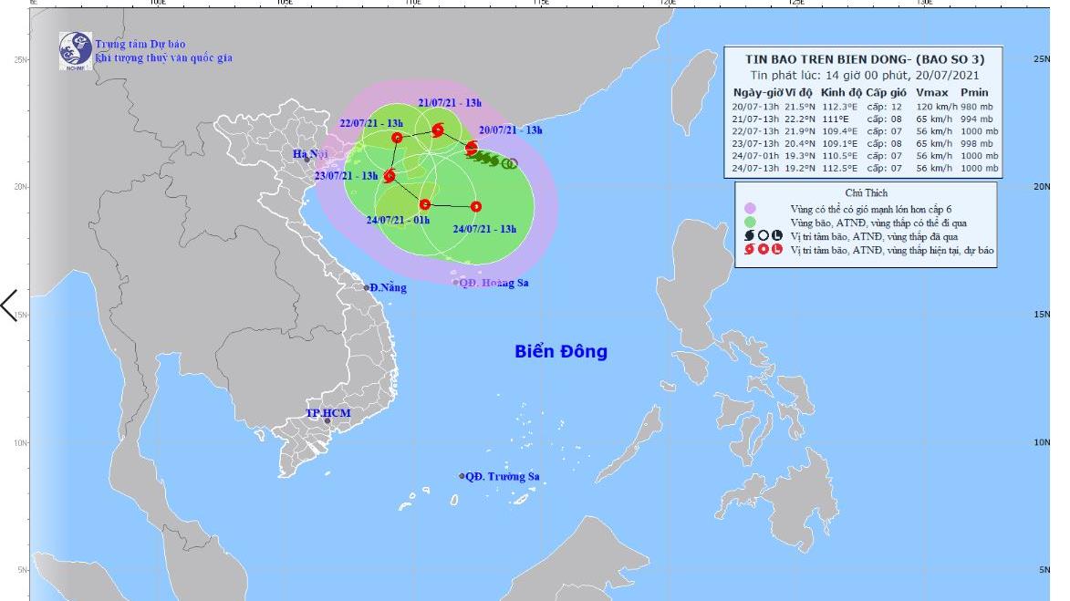 Tin bão số 3 ngày 20/7: Cảnh báo gió mạnh và sóng lớn trên biển