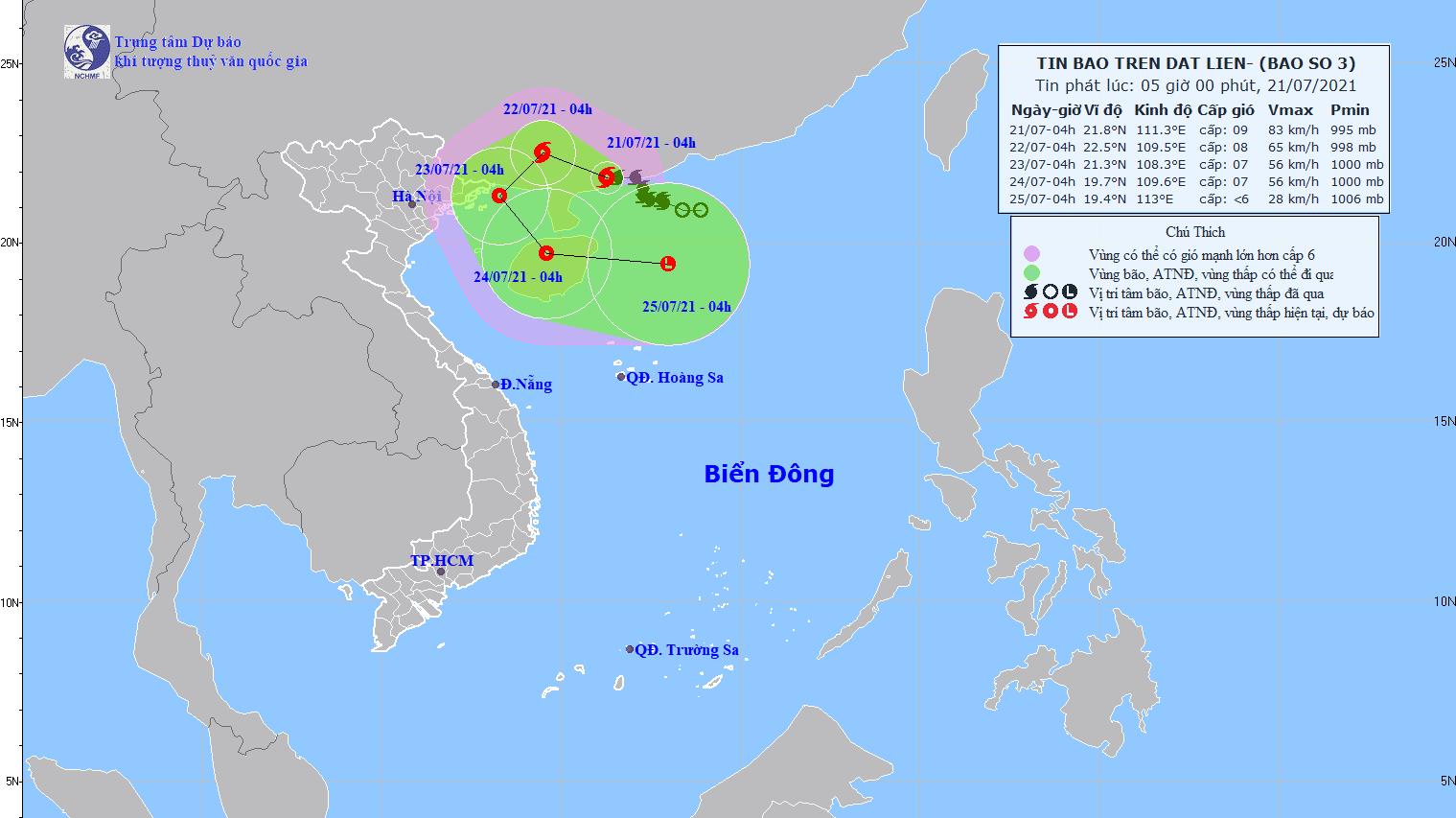 Tin bão số 3 mới nhất 21/7: trên đất liền ven biển phía Tây Nam tỉnh Quảng Đông