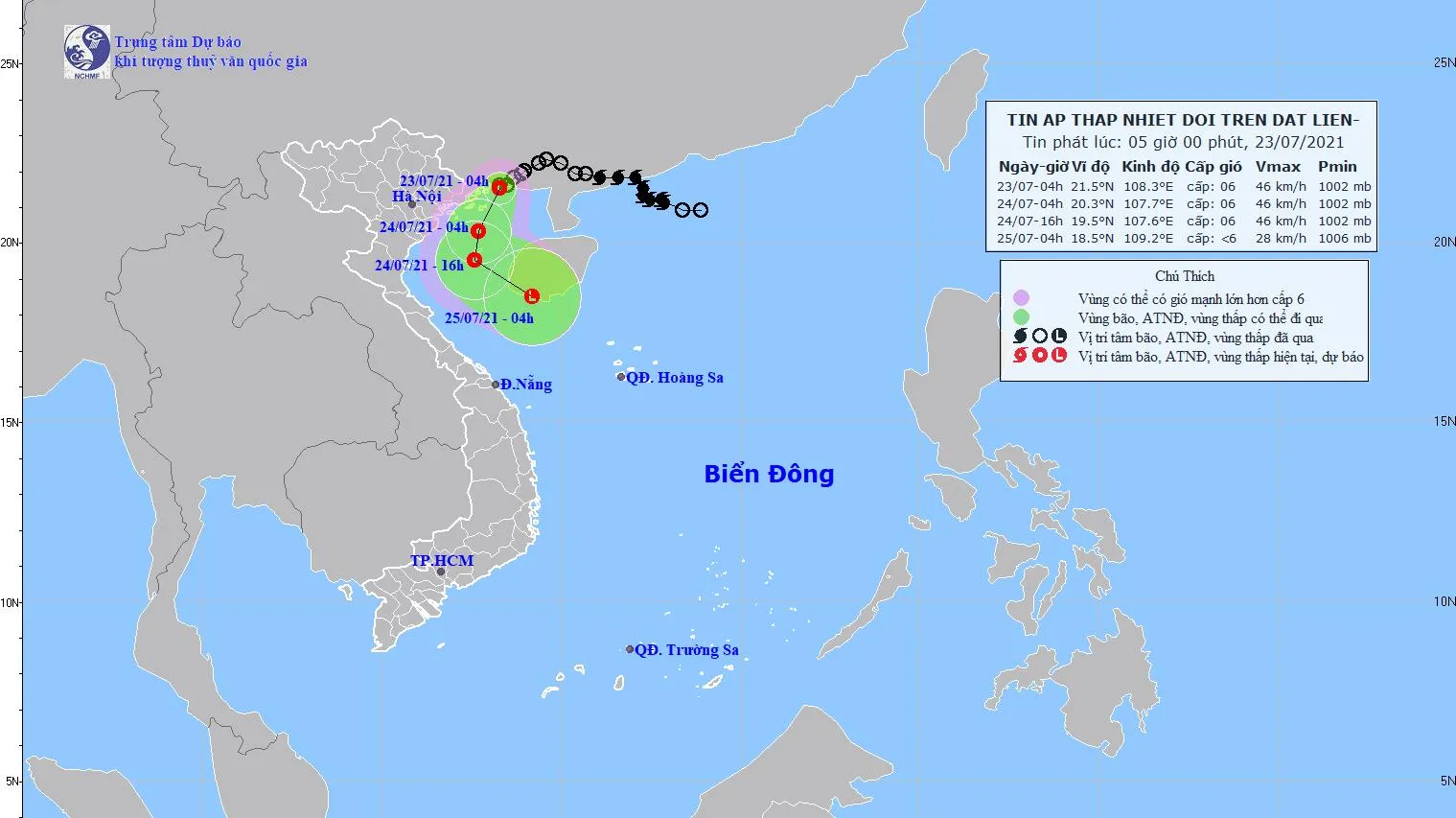Áp thấp nhiệt đới cách Móng Cái (Quảng Ninh) khoảng 40km về phía Đông
