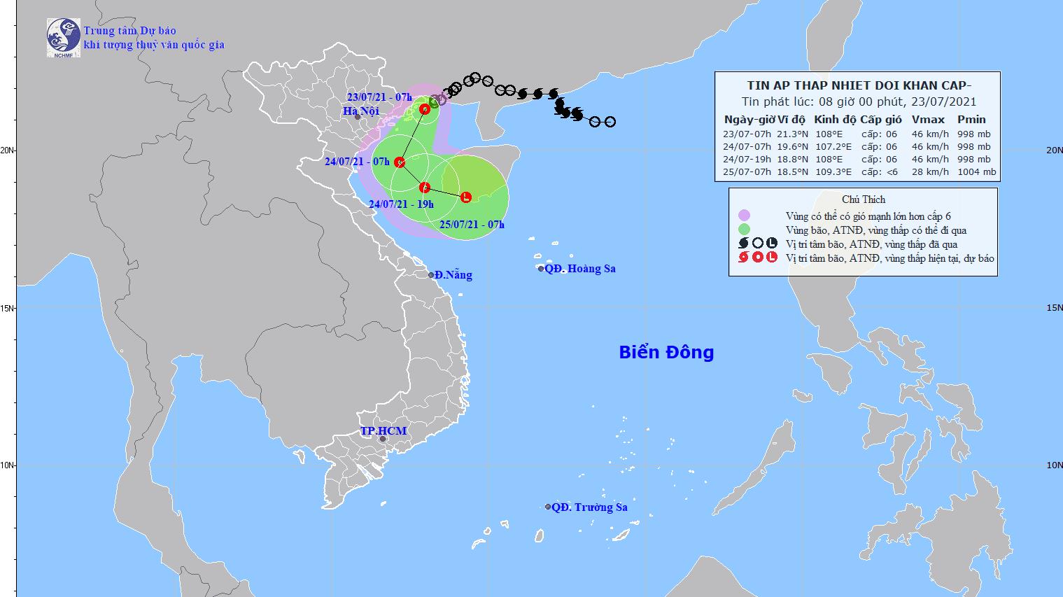 Áp thấp nhiệt đới ngay trên vùng biển phía Bắc tỉnh Quảng Ninh