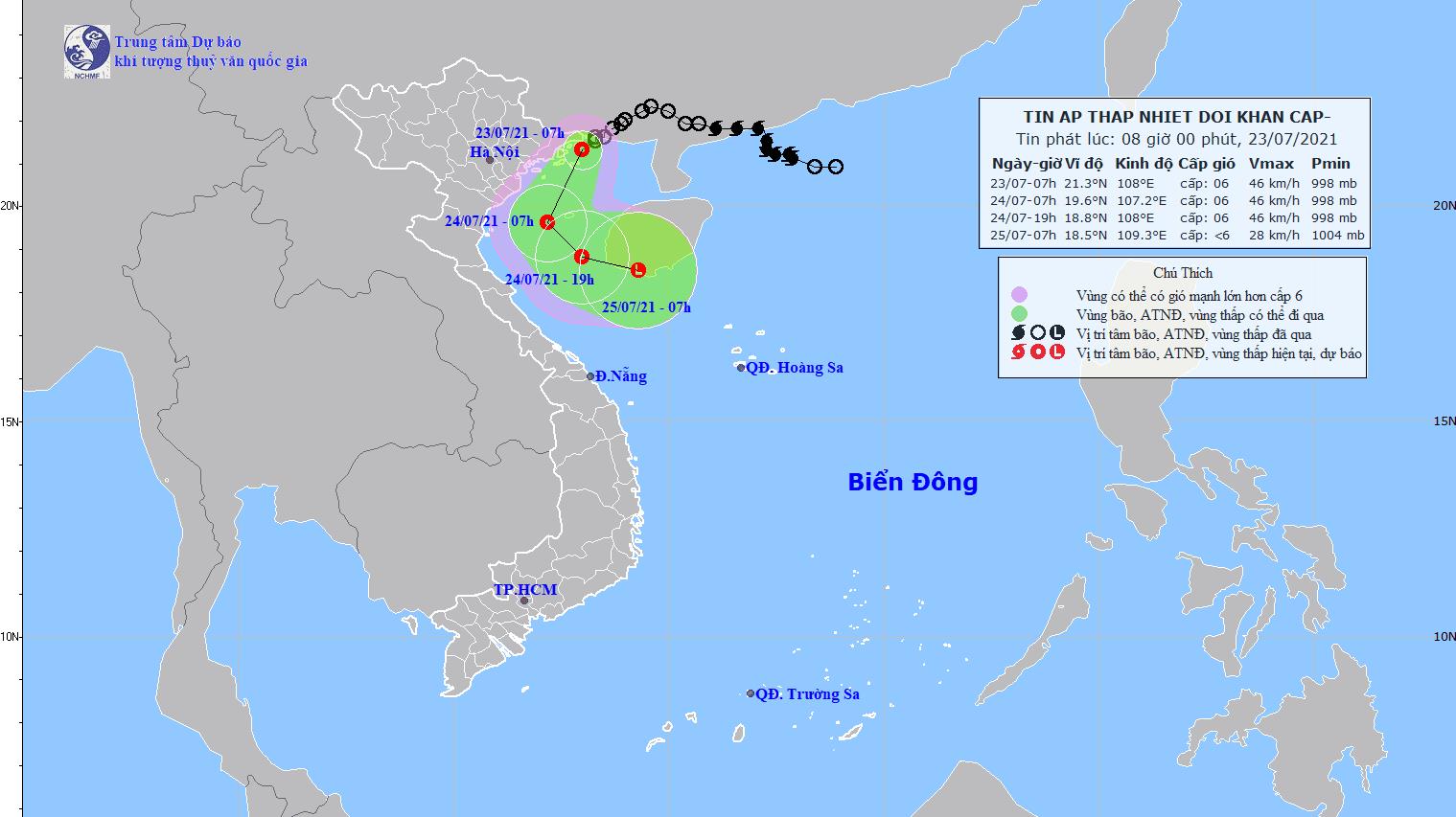 Áp thấp nhiệt đới ngay trên vùng biển phía Bắc tỉnh Quảng Ninh