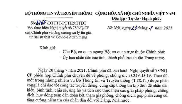 Bộ TT-TT ra công văn về thực hiện Nghị quyết 78/NQ-CP tăng cường xử lý tin giả