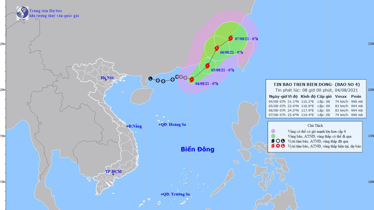 Tin bão số 4 mới nhất 4/8: Sức gió giật cấp 10
