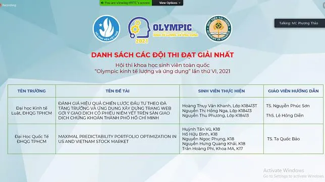 2 trường đại học thuộc ĐHQG-HCM dành giải Nhất Hội thi Olympic Kinh tế lượng và Ứng dụng toàn quốc