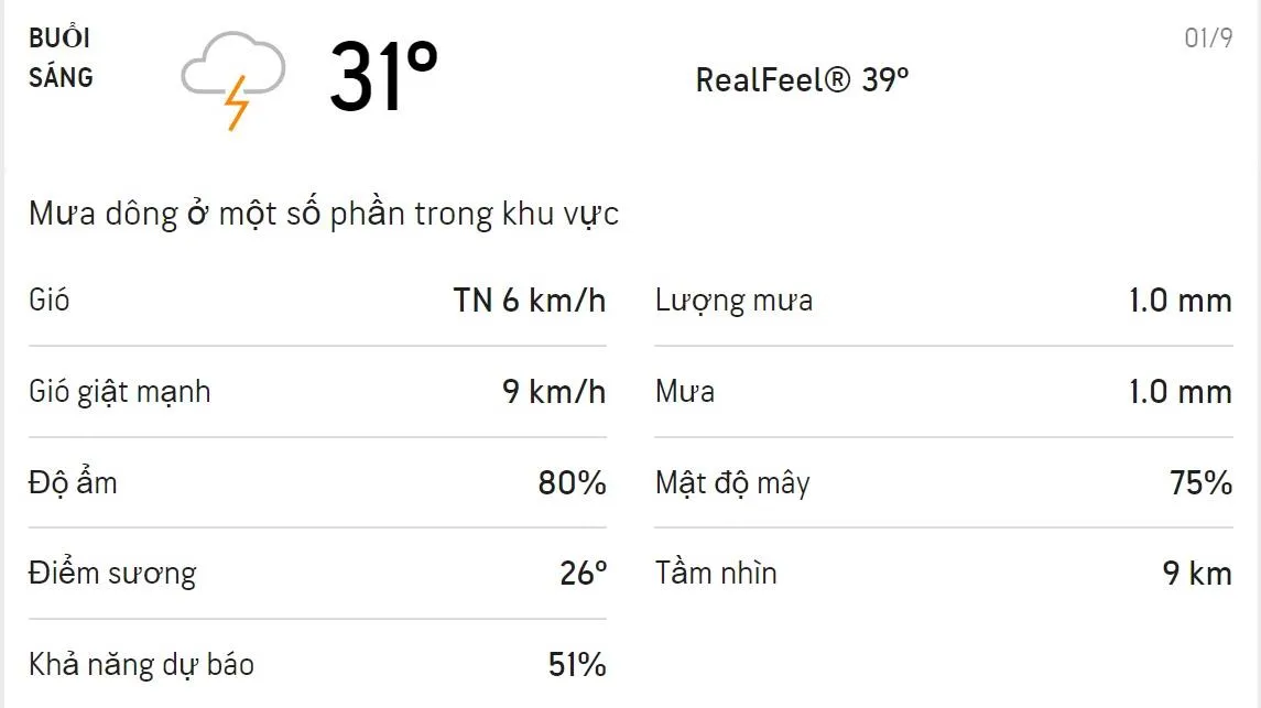 Dự báo thời tiết TPHCM hôm nay 01/9 và ngày mai 02/9: Cả ngày trời có mưa dông rải rác