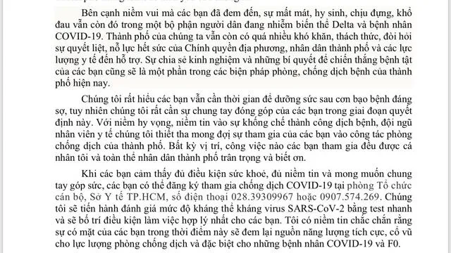 Thứ trưởng Bộ Y tế Nguyễn Trường Sơn kêu gọi F0 khỏi bệnh tham gia chống dịch Covid-19